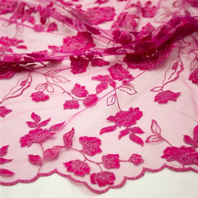 Tecido tule bordado pink und 60cm x 135cm