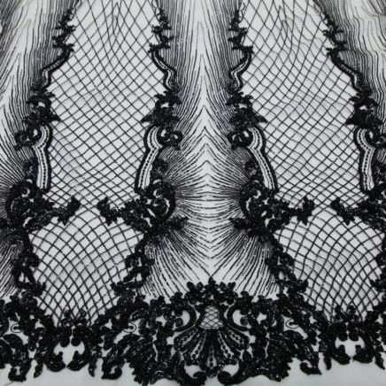Tecido renda tule bordado preto und 85cm x 90cm