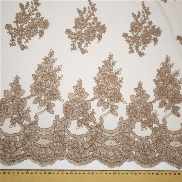 Tecido renda bordada marrom und 130cm x 130cm