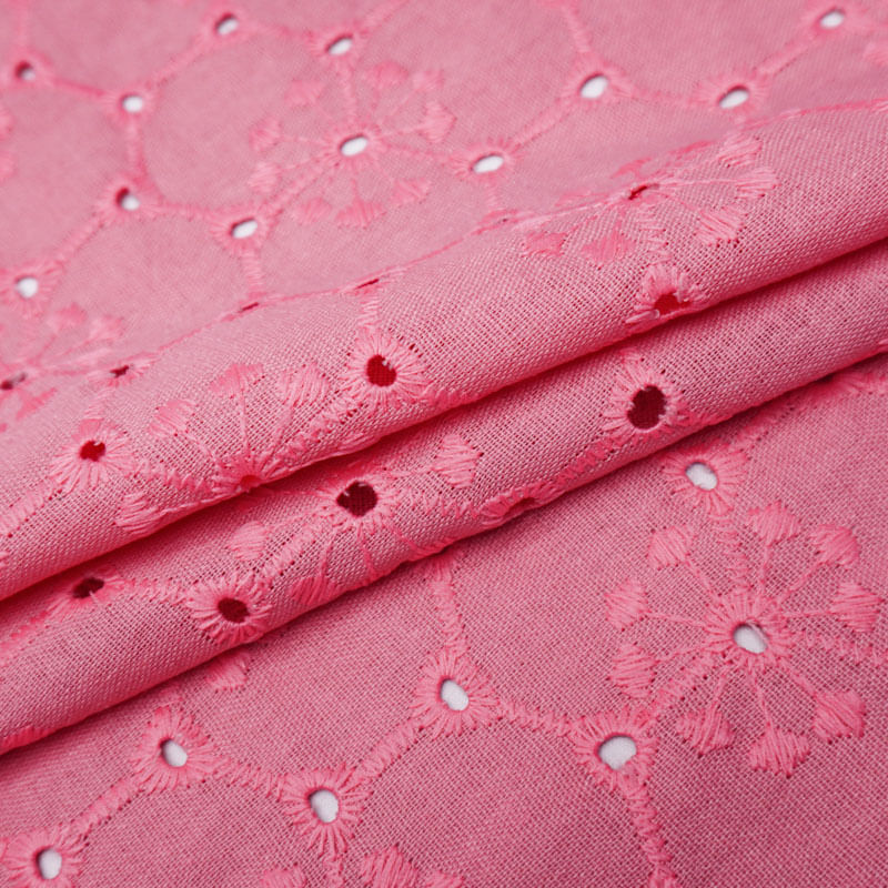 Tecido linho misto bordado (laise) rosa chiclete