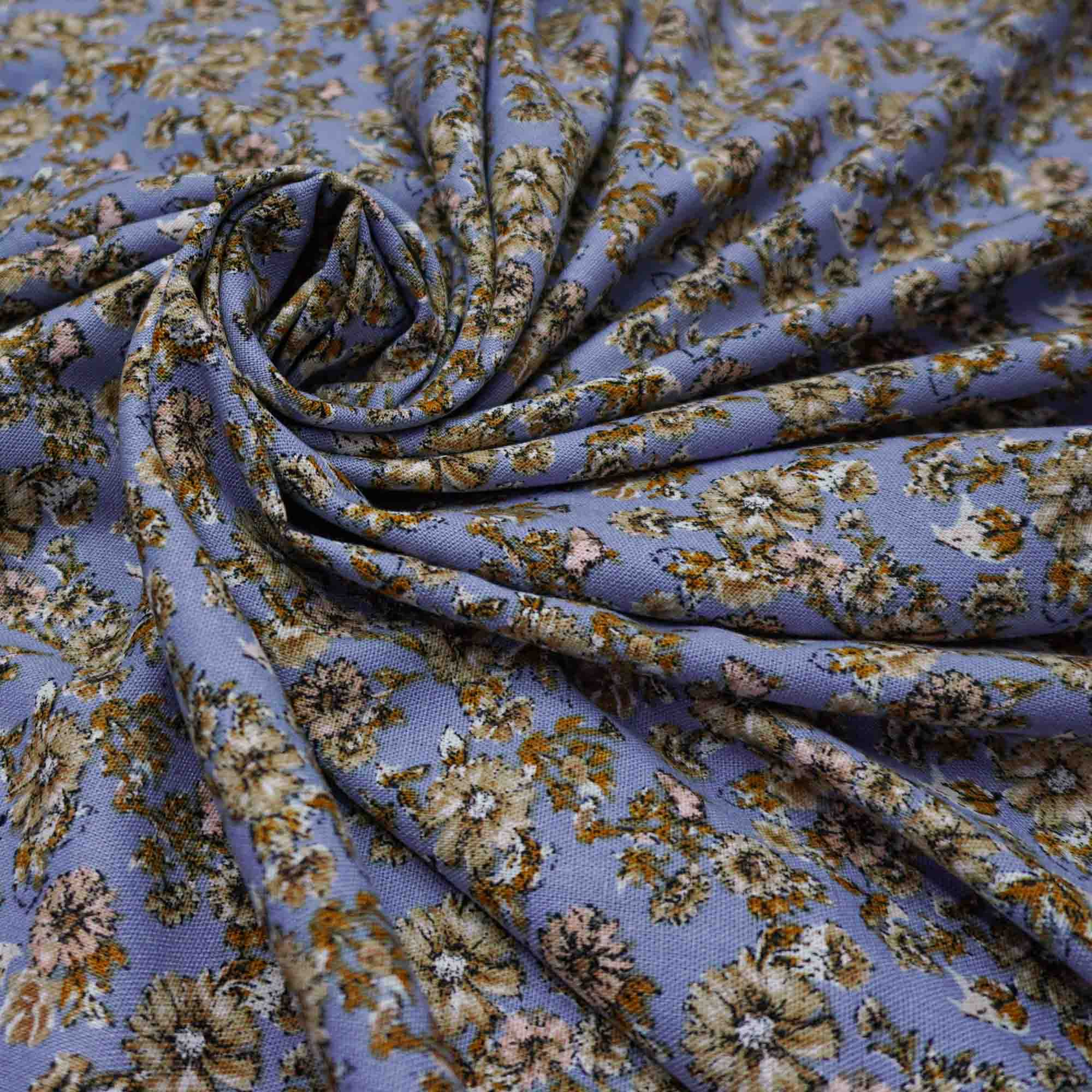 Tecido linho misto estampado floral azul jeans