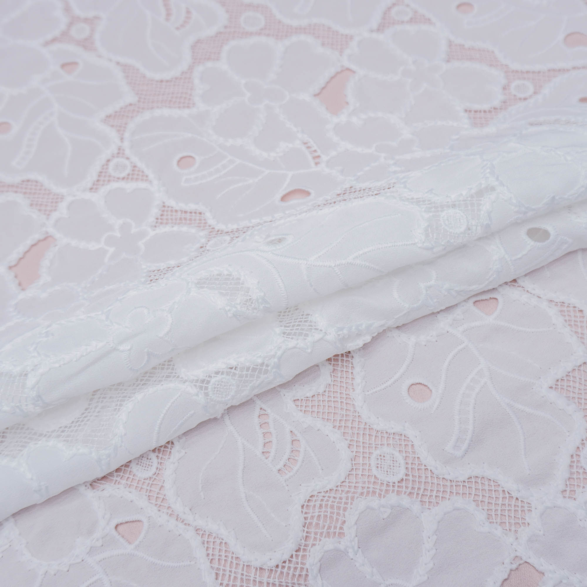 Tecido tela bordada floral premium off white