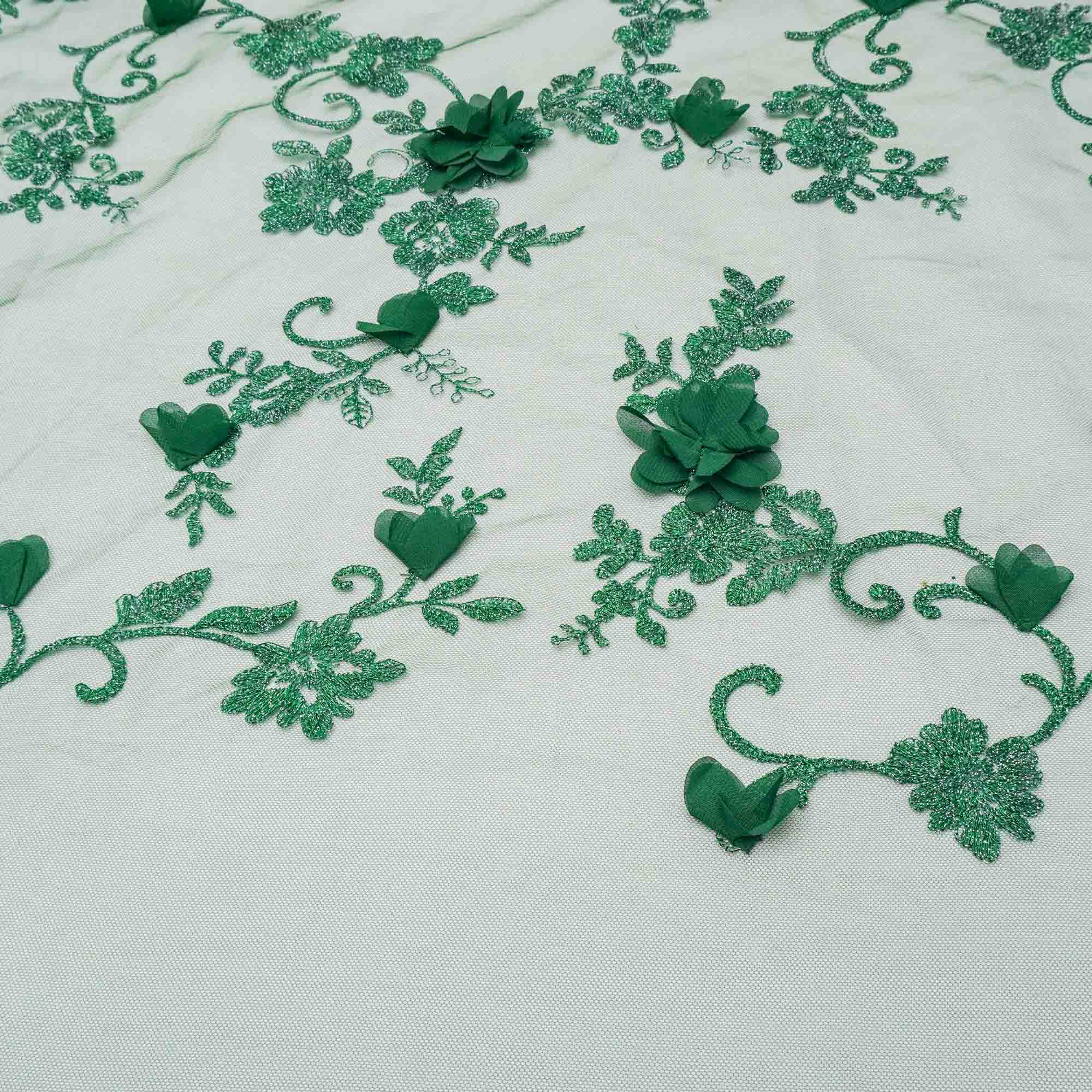 Tecido tule bordado 3D verde floresta Maximus