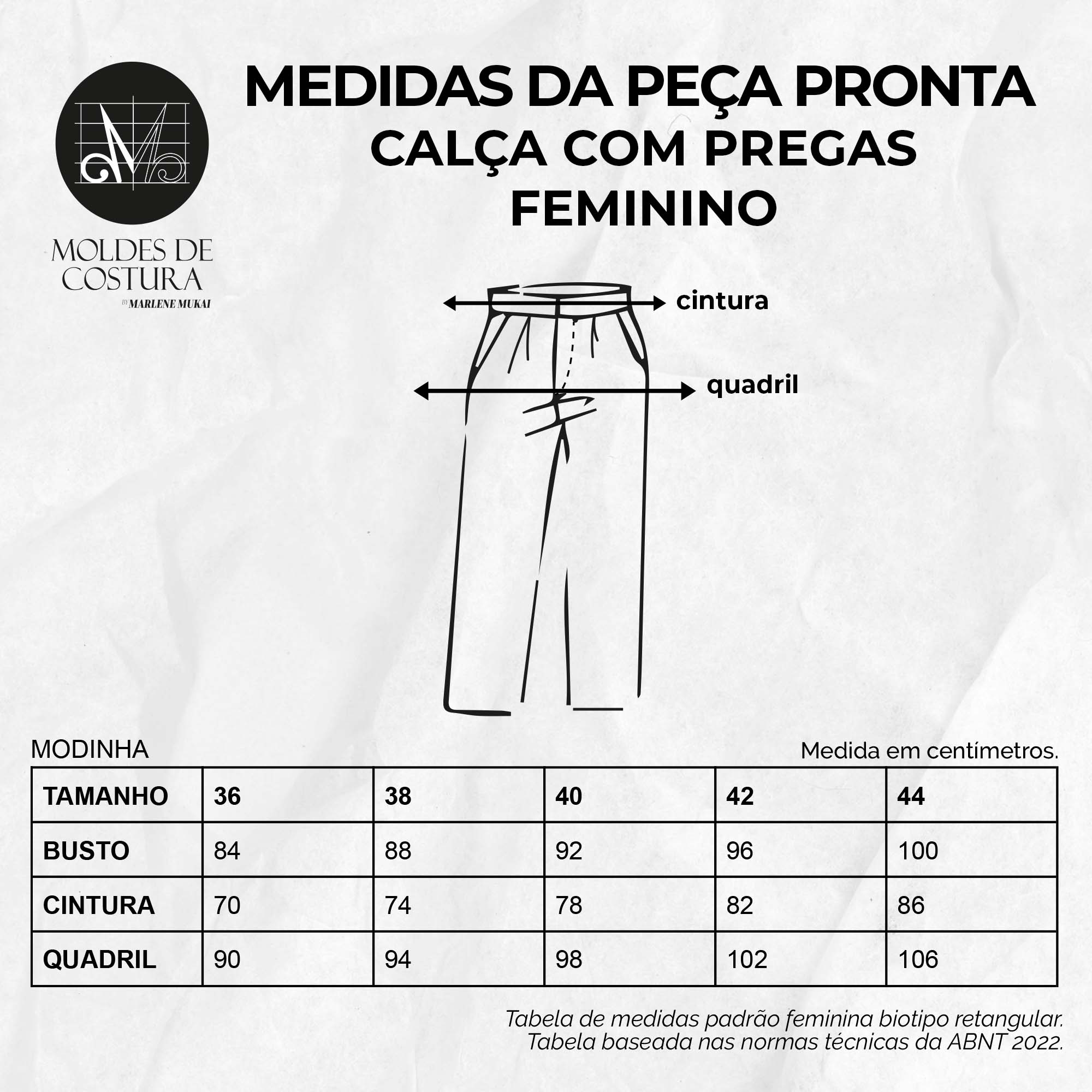 Molde calça com pregas feminino by Marlene Mukai Maximus