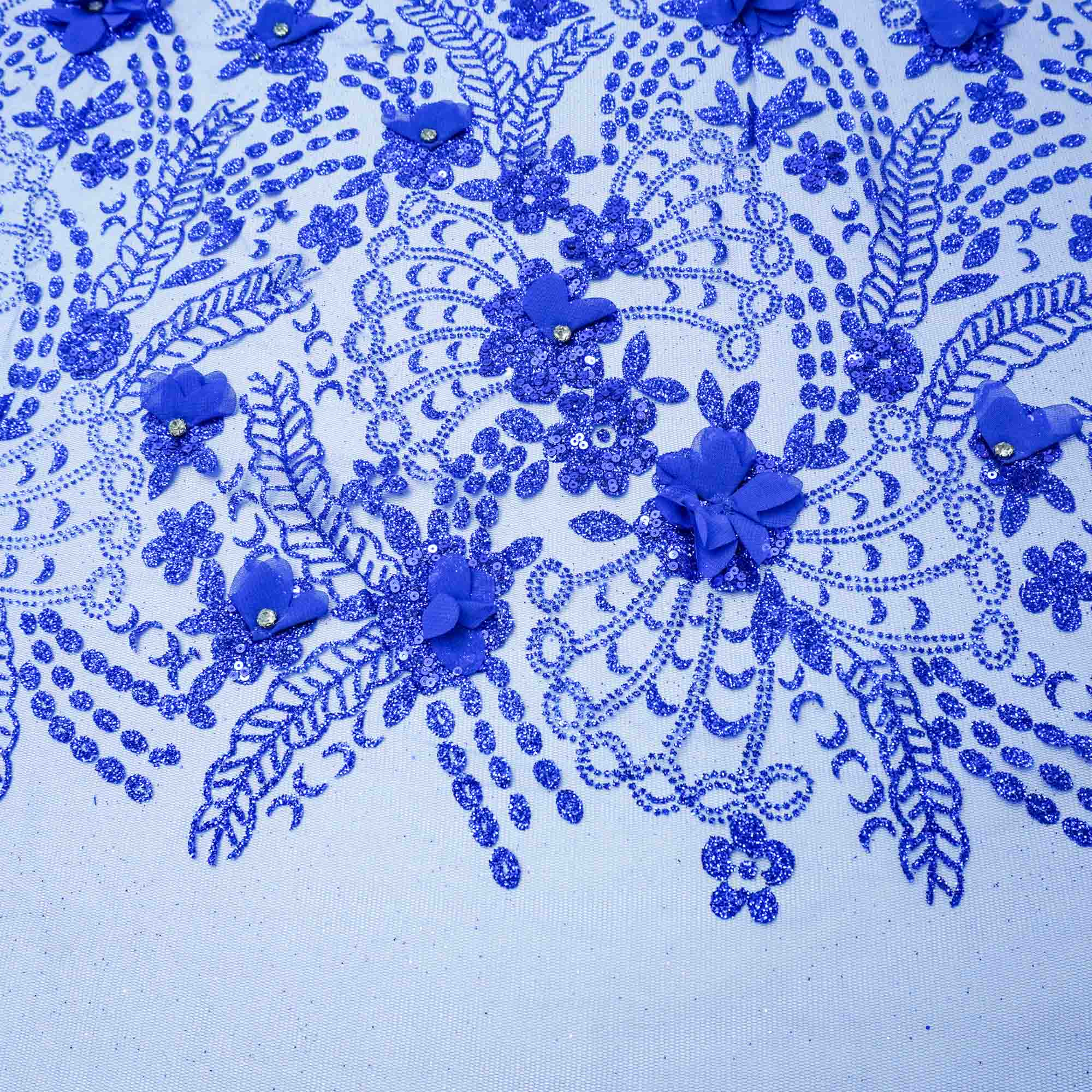 Bordado Floral Tule Bordado Com Brilho Tecido Renda Tule Com Glitter  Bordado Floral Azul Royal Maximus, image size:2000x2000