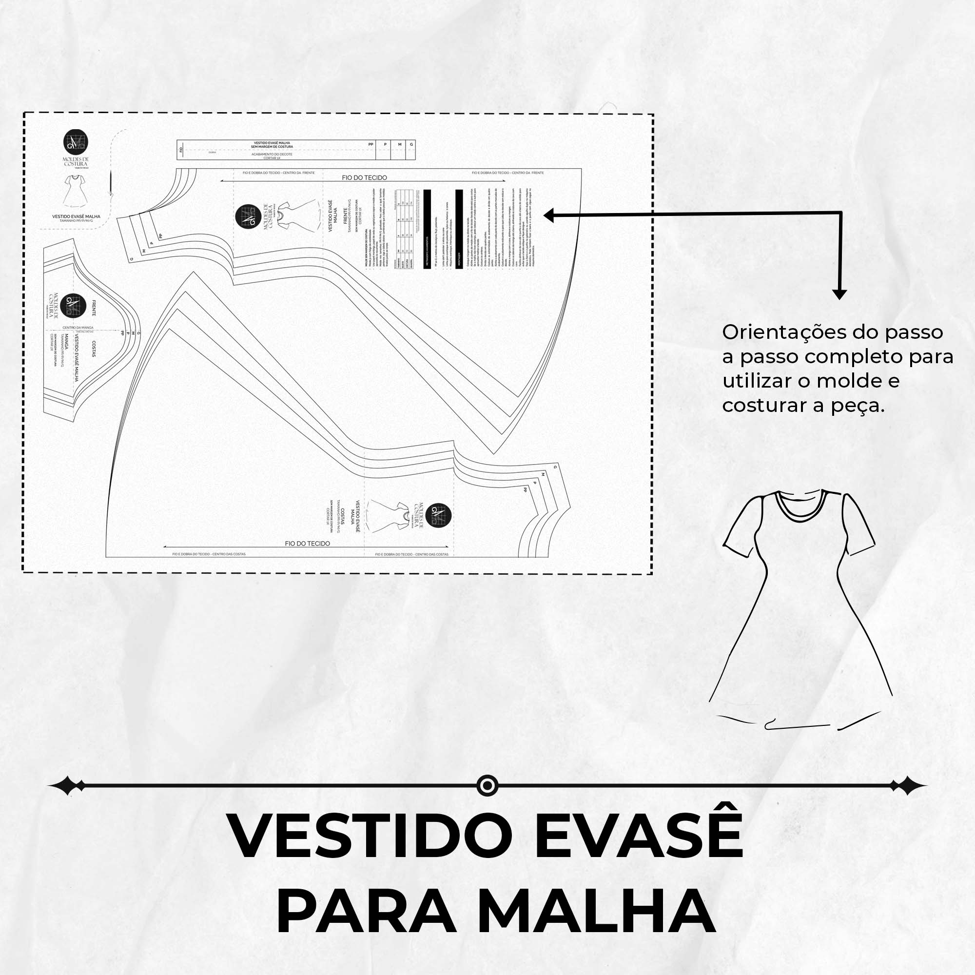 Molde vestido evasê para malha by Marlene Mukai Maximus