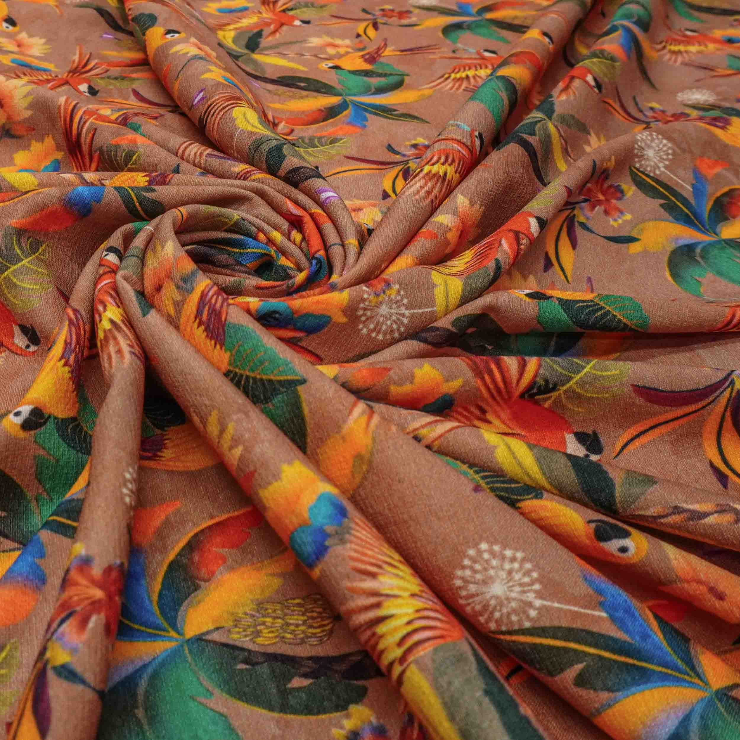 Tecido crepe leve estampado floresta tons terrosos Maximus