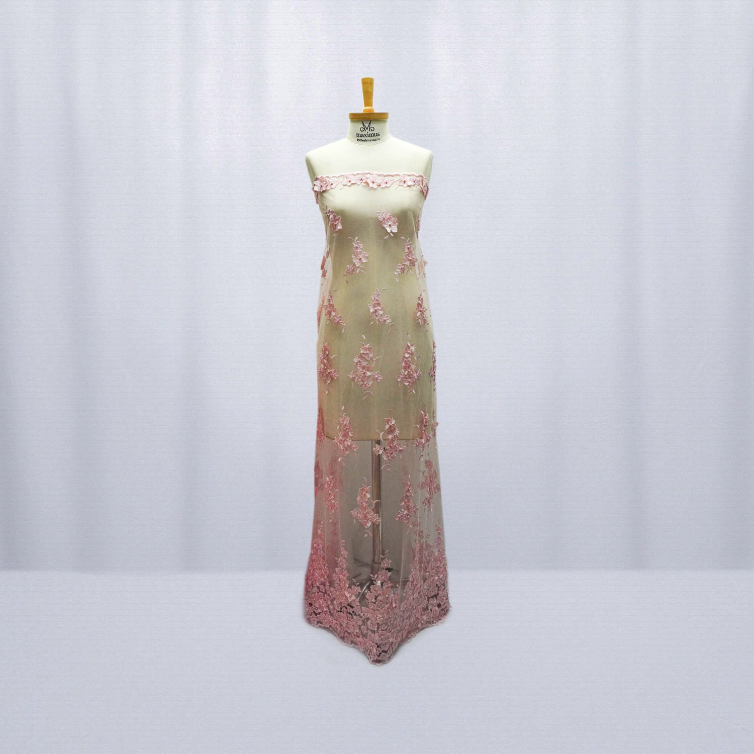 Tecido renda tule bordado pedraria rosa bebê Maximus